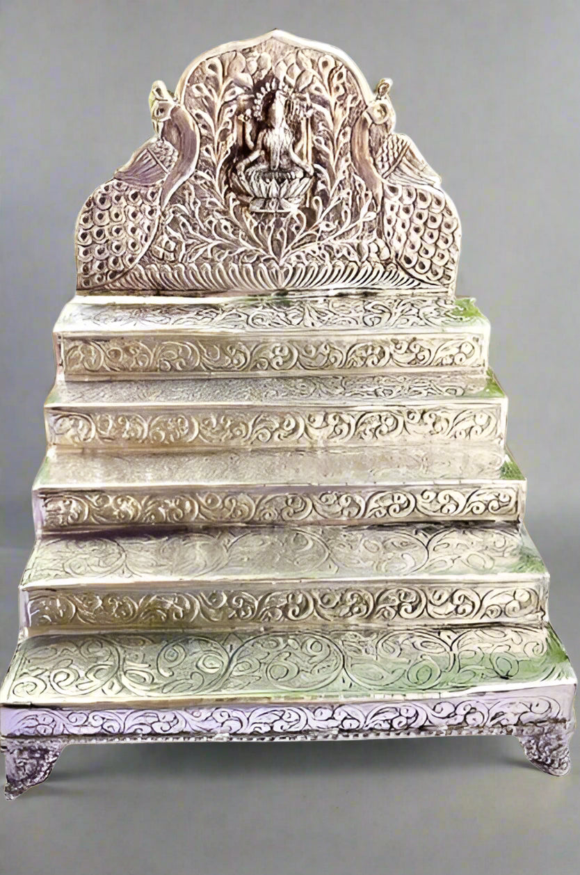 German Silver Laxmi singhasan with 5 Steps for Many Idol Temple/Gift Item